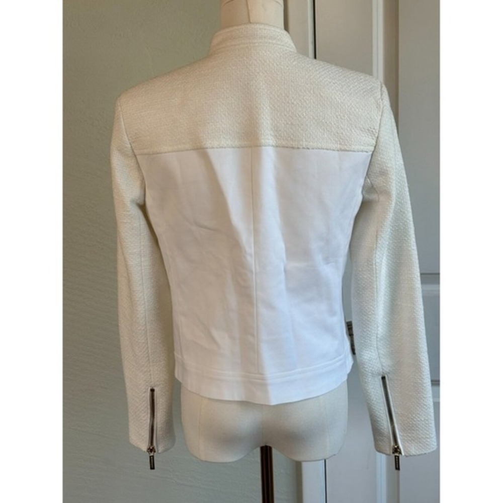 Michael Kors White Moto Jacket Textured Zip Jacket  8 Ladylike Biker Consign - Picture 6 of 12